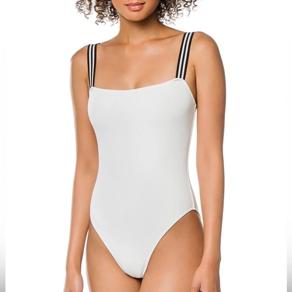 Madewell Solid & Striped White The Riley One Piece Swimsuit | Large
